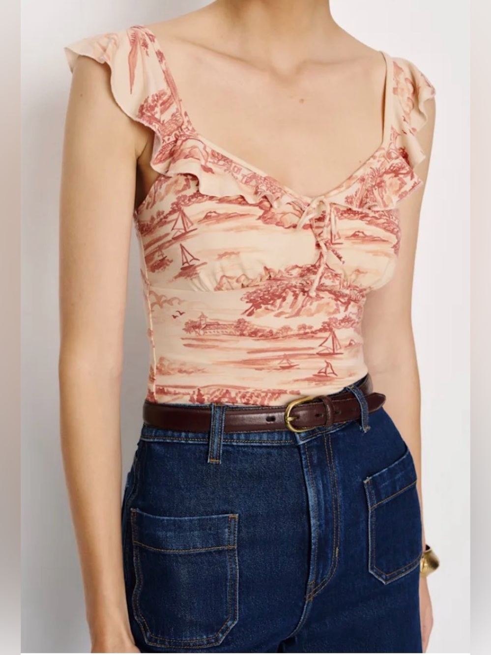 NWT Reformation Lemmy Knit Top M Dolce Vita Toile Coquette Ruffle Y2K‎